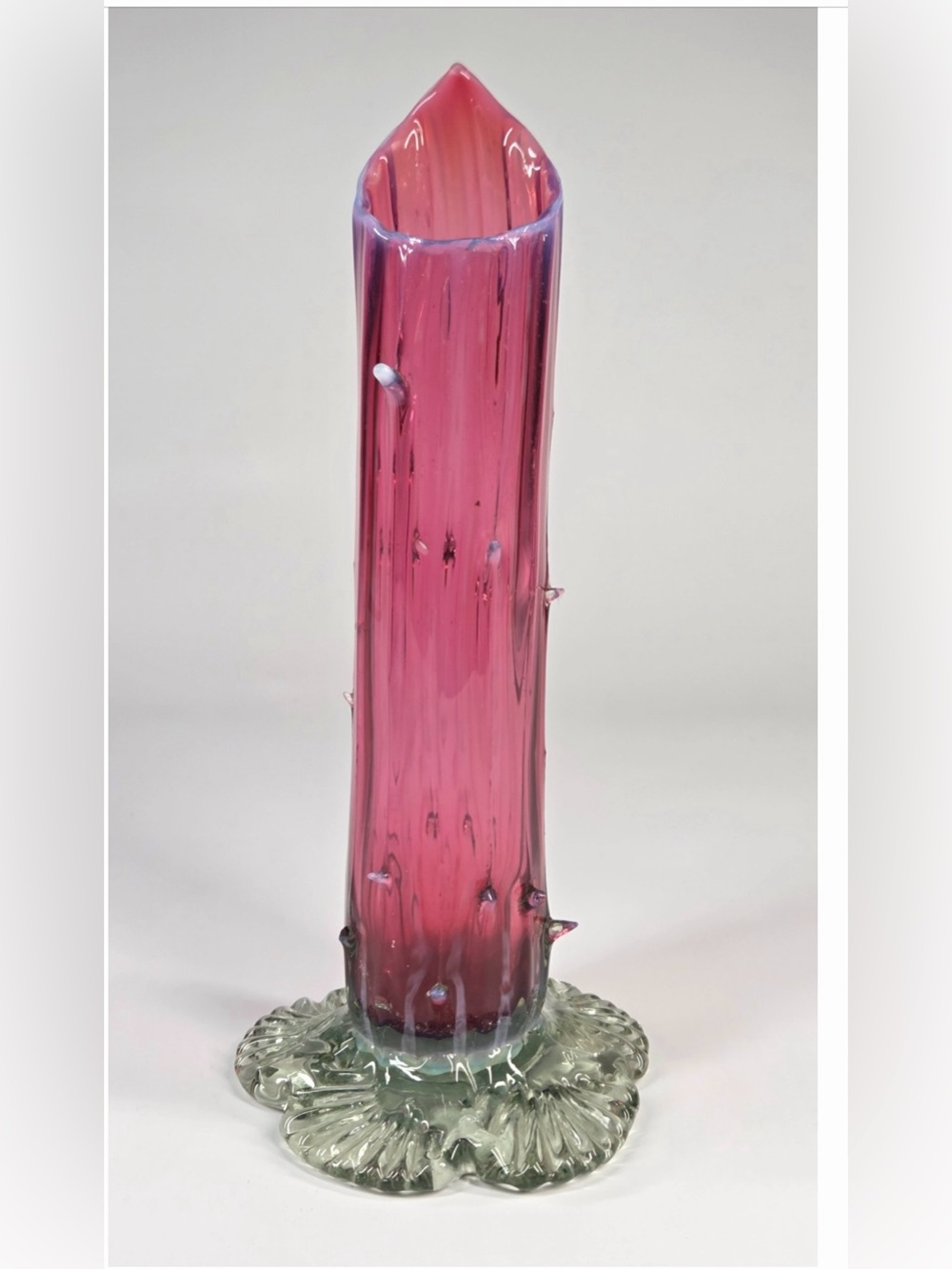 Victorian hand blown cranberry thorn vase